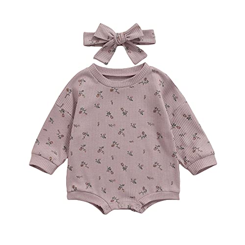 Qiylii Infant Baby Girl Oversized Sweater Romper Knit Floral Long Sleeve Sweatshirts Tops Baby Fall Winter Clothes