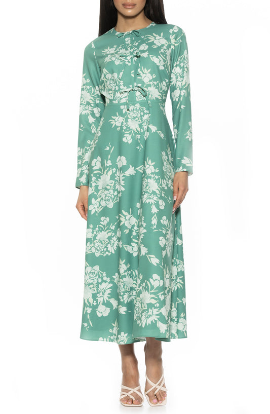 Alexia Admor Ophelia Long Sleeve Midi Dress, Main, color, Green Floral