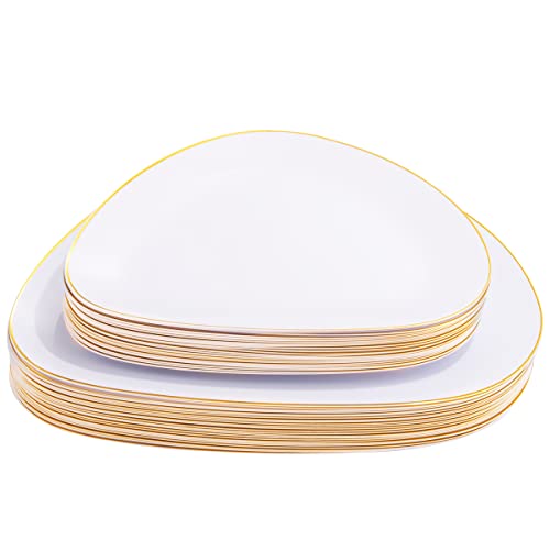 supernal 60pcs White Gold Plastic Plates,Gold Plastic Dinnerware Plates,Triangular Gold Plates,includes 30 Gold Plates and 30 Dessert Plates for Wedding and Parties