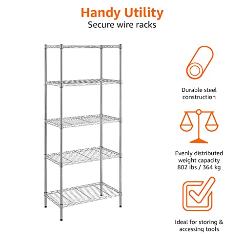 Amazon Basics 5-Shelf Narrow Adjustable Storage Shelving Unit, 200 Pound Loading Capacity per Shelf, Steel Organizer Wire Rack, 23.2 x 13.4 x 60 inches (LxWxH), Chrome