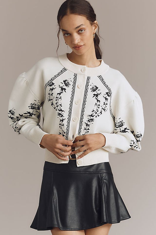 Anthropologie By Anthropologie Sculpted Puff-Sleeve Cardigan Sweater