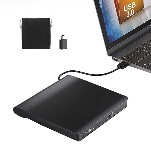 ORIGBELIE External CD/DVD Drive for Laptop, USB 3.0 CD Burner +/-RW CD ROM External DVD Drive Portable DVD Player for Laptop Desktop PC Apple Mac Windows 11/10/8/7/XP Linux OS