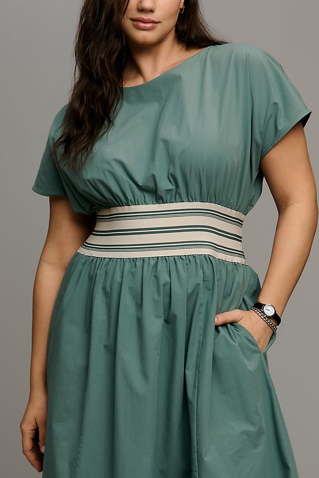 Anthropologie By Anthropologie Waisted Short-Sleeve A-Line Midi Dress