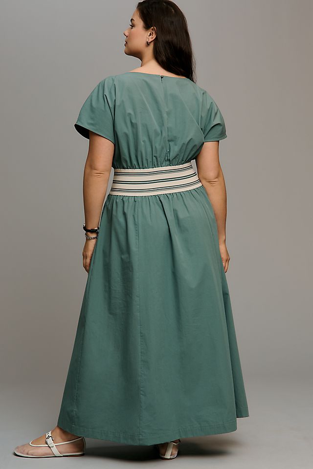 Anthropologie By Anthropologie Waisted Short-Sleeve A-Line Midi Dress