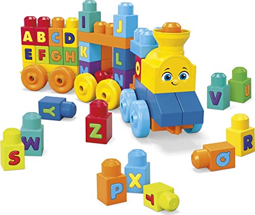 MEGA BLOKS Fisher-Price ABC Blocks Building Toy, ABC Musical Train with 50 Pieces, Music and Sounds for Toddlers, Gift Ideas for Kids Age 1+ Years