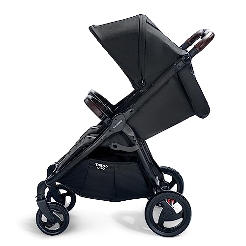 Valco Baby Trend Duo Light Weight Side by Side Double Stroller 2023 (Night Black) - Easy and Compact fold, Multi-Position Recline, Large Canopy, Independent Twin Vents and More - Luxurious Twin Pram