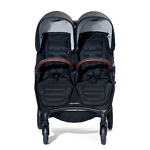 Valco Baby Trend Duo Light Weight Side by Side Double Stroller 2023 (Night Black) - Easy and Compact fold, Multi-Position Recline, Large Canopy, Independent Twin Vents and More - Luxurious Twin Pram