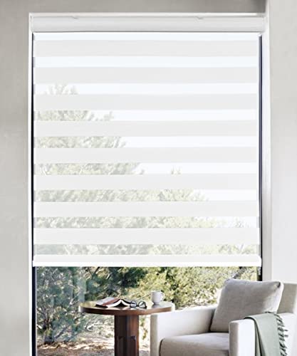 Zebra Blinds for Windows Shades, Horizontal Roller Window Shades Light Filtering Sheer Window Treatments Privacy Light Control Day and Night Mini Blinds for Kitchen Bathroom, 20" W x 72" H White