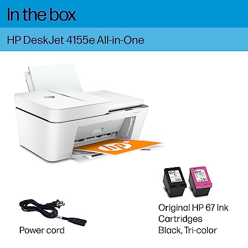 HP DeskJet 4155e Wireless Color Inkjet Printer, Print, scan, copy, Easy setup, Mobile printing, Best-for home, Instant Ink with HP+,white