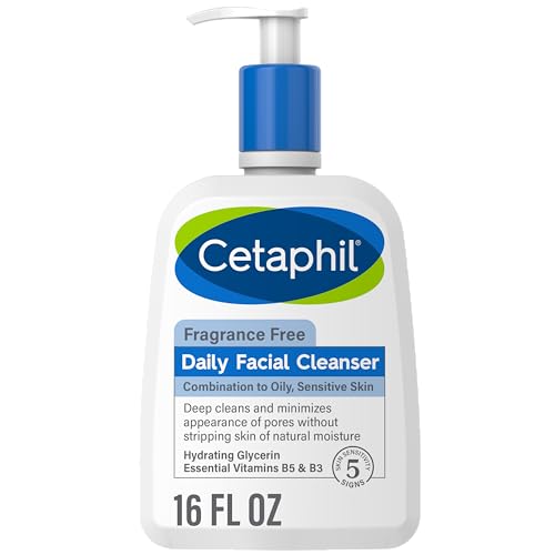 Cetaphil Face Wash, Daily Facial Cleanser for Sensitive, Combination to Oily Skin, NEW 16 oz, Fragrance Free,Gentle Foaming, Soap Free, Hypoallergenic