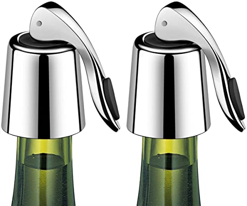Wine Stoppers Set of 2 - Stainless Steel Wine Bottle Stopper with Silicone Seal, Reusable Beverage Preserver, Freshness Keeper, Premium Bottle Sealers, Ideal Wine Saver Accessory Gift Set