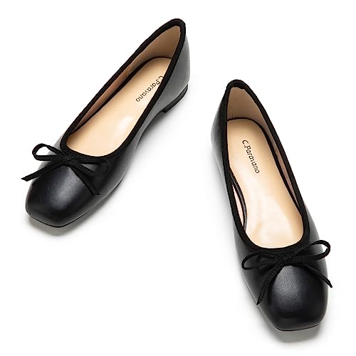 C.Paravano Round Toe Flats for Women | Soft Leather Shoes for Women | Chic Knot Flats | Dressy Comfortable Shoes for Women