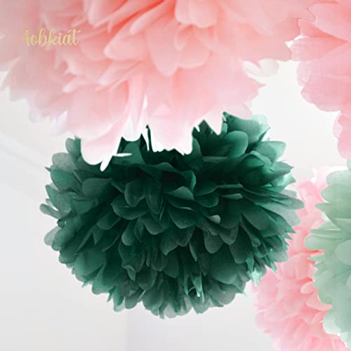 AOBKIAT Wedding Birthday Party Decorations Set,15PCS Sage Green Pink Tissue Paper Pompoms Circle Dots Paper Garland String Hanging Backdrop for Baby Shower, Boho Bridal Wedding Theme Decor