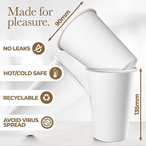 Disposable White Coffee Cups with Lids 16 oz (100 Pack) - To Go Paper Coffee Cups for Hot & Cold Beverages, Coffee, Tea, Hot Chocolate, Water, Juice - Eco Friendly Cups