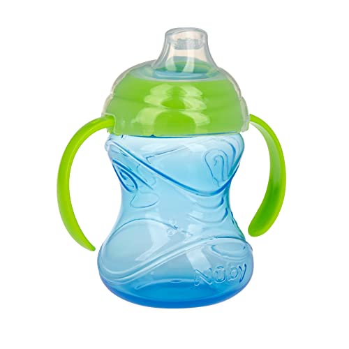 Nuby 3 Piece No-Spill Grip N’ Sip Silicone Cup with Soft Flex Spout, 2 Handle with Clik It Lock Feature, Boy, 10 Ounce