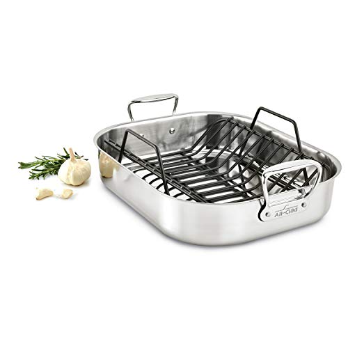 All-Clad Specialty Stainless Steel Roaster and Nonstick Rack 14.5x18 Inch Oven Broiler Safe 600F Roaster Pan, Pots and Pans, Cookware Silver