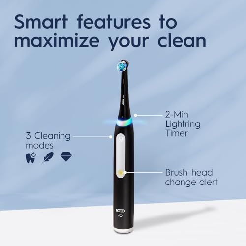 Oral-B iO Deep Clean Rechargeable Electric Powered Toothbrush, Black with iO Series 3 Limited, 2 Brush Heads and Travel Case - Pressure Sensor to Protect Gums - 3 Cleaning Settings - 2 Minute Timer