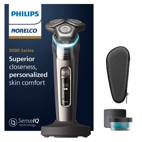 Philips Norelco 9800 Rechargeable Wet & Dry Electric Shaver with Quick Clean, Travel Case, Pop up Trimmer, Charging Stand, S9987/85