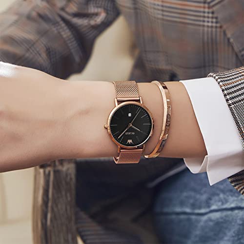 OLEVS Women's 6.5mm Ultra Thin Watch Silver, Rose Gold Stainless Steel Watch with Date, Quartz Analog Waterproof Mesh Bracelet Ladies Watch Small Wrist