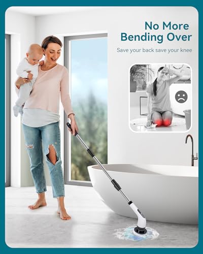 Electric Spin Scrubber for Cleaning Bathroom: Cordless Power Shower Scrubber - Electric Cleaning Brush for Tile Tub