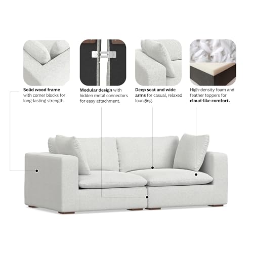 Amazon SIMPLIHOME Jasmine 2-Seater Modular Sofa in Performance Fabric, Cloud Grey, 88-inches Wide, Handcrafted Contemporary-Style Loveseat Sofa for Living Room