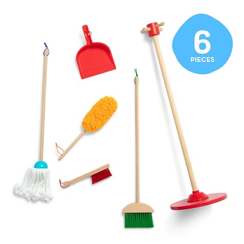 Amazon Melissa & Doug Dust Sweep Mop 6-Piece Pretend Play Set, Toddler Toy Cleaning, Pretend Play Home Cleaning, Kids Broom and Mop Set for Ages 3+