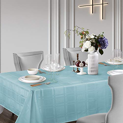 JUCFHY Soild Plaid Jacquard Spring Table Cloth Elegance Wrinkle Resistant Contemporary Woven Decorative Tablecloths, Spillproof Soil Resistant Holiday Table Cover, 52 X 70, Turquoise