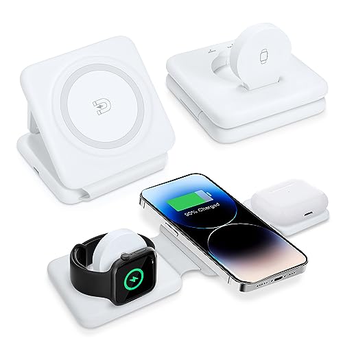 3 in 1 Magnetic Foldable Wireless Charger,Folding Wireless Charging Station for Travel,Wireless Charging Compatible with iPhone 14 13 12 11/Pro/XS/XR,AirPods 3/2/Pro,iWatch 7/6/5/4/3/2 3IN1WXX01