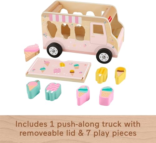 Amazon Fisher-Price Wood Toddler Toy Ice Cream Truck Shape Sorter Set, 9 Wooden Pieces for Developmental Play Kids Ages 18+ Months (Amazon Exclusive)