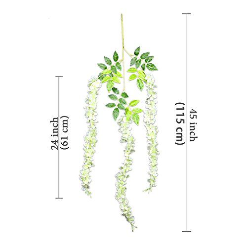 GPARK 12 Pack /45 inch /3.7ft Wisteria Hanging Artificial Flowers Fake Bushy Silk Vine Garland String for Wedding Party Garden Greenery Home Wall Deco Milk White