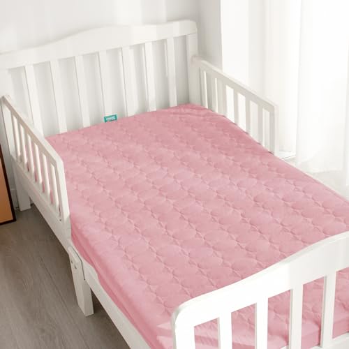 Crib Mattress Protector Sheets Waterproof 2 Pack, Quilted Crib Mattress Pad Cover Fitted Fits for Baby Toddler Bed Mattress, Grey & Pink, 52” x 28”