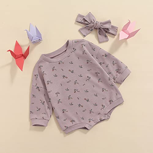 Qiylii Infant Baby Girl Oversized Sweater Romper Knit Floral Long Sleeve Sweatshirts Tops Baby Fall Winter Clothes