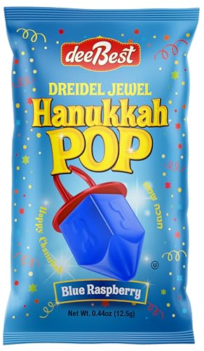 Hanukkah Dreidels Jewel Pop Ring Shape Candy - Blue Raspberry 18 Count Individually Wrapped Dreidel - Hanukah Decorations Kosher Candy Party Favor For Kids - Chanukah Gift Bags