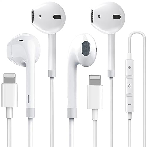 2 Pack-Apple Earbuds/Lightning/iPhone Headphones Wired Earphones [Apple MFi Certified] Built-in Microphone & Volume Control Compatible with iPhone 7/8/X/11/12/13/14/Pro/Pro Max, Support All iOS System