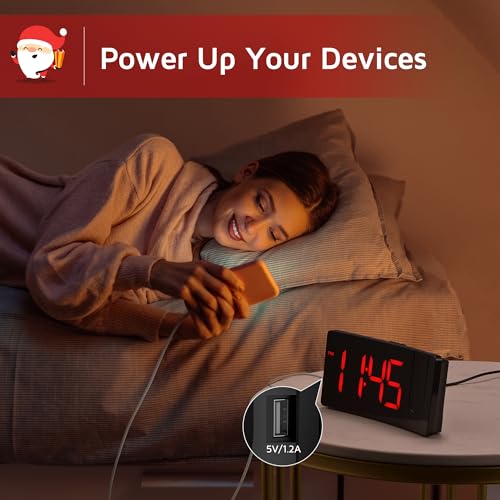 Projection Alarm Clock, Digital Clock with 180° Rotatable Projector, 3-Level Brightness Dimmer, Clear LED Display, USB Charger, Progressive Volume, 9mins Snooze,12/24H, for Bedroom