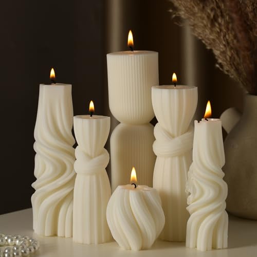 Amazon 6 Pcs Pillar Candles Modern Aesthetic Ribbed Decorative Candle Set Cute Soy Wax Scented Ribbed Decor for Home(White,2.36-6.89 Inch)