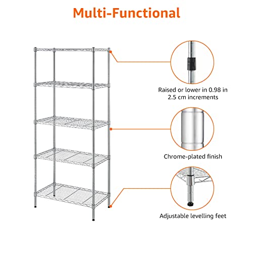 Amazon Basics 5-Shelf Narrow Adjustable Storage Shelving Unit, 200 Pound Loading Capacity per Shelf, Steel Organizer Wire Rack, 23.2 x 13.4 x 60 inches (LxWxH), Chrome