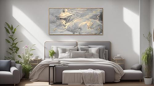 Amazon Wall Art Abstract Canvas Painting Gray Wall Decor Fluid Ink Modern Artwork for Living Room Bedroom Dining Room Home Office Decor 20"x40" with Framed