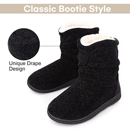 LongBay Women's Chenille Knit Bootie Slippers Cute Plush Fleece Memory Foam House Shoes