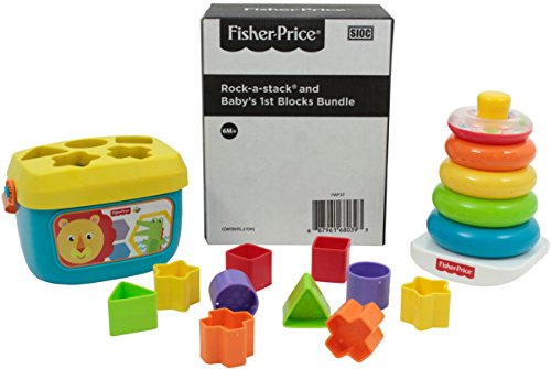 Fisher-Price Infant Gift Set with Baby’s First Blocks (10 Shapes) and Rock-a-Stack Ring Stacking Toy for Ages 6+ Months (Amazon Exclusive)