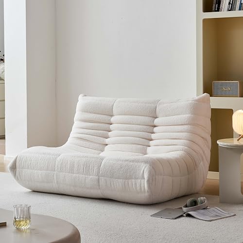 Amazon Bean Bag Chair for Adults, Oversized Loveseat Fireside Chair Comfy Lazy Floor Sofa, 2 Seater Lazy Sofa Couch Memory Foam Bean Bag for Living Room, Bedroom Apartment Office (Beige)