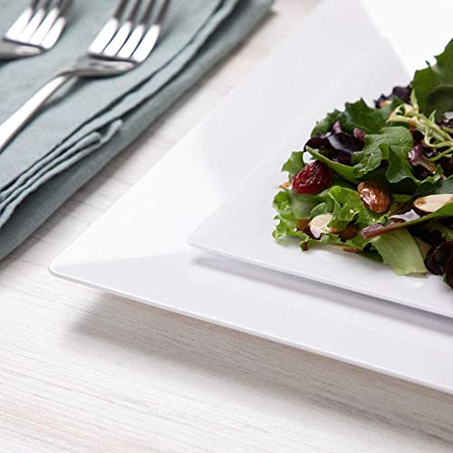 Aya's 60ct White Square Disposable Plates - Heavy Duty Plastic Party Plates for Christmas, Thanksgiving (30 Dinner & 30 Salad)
