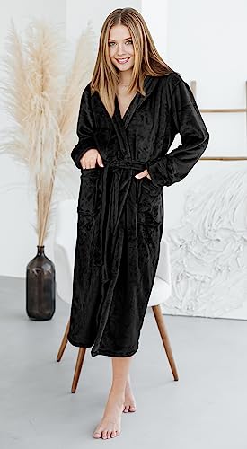 NY Threads Women Fleece Shawl Collar Bathrobe - Plush Long Robe