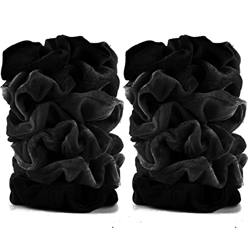 12 Pack Velvet Hair Scrunchies Scrunchy Hair Ties Elastic Hair Bands Ropes Scrunchie for Women or Girls Hair Accessories,Black