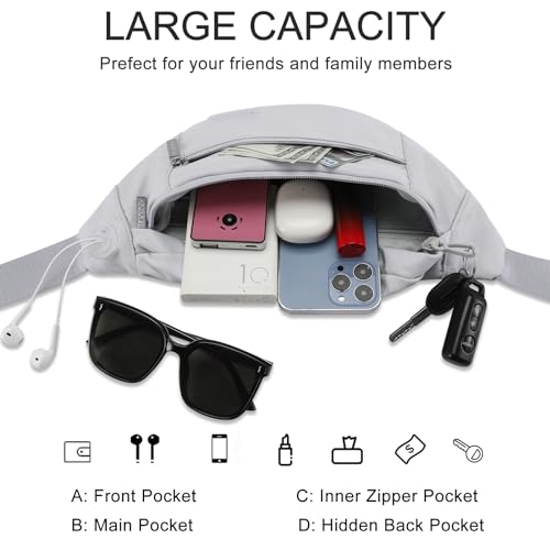 MAXTOP Large Crossbody Fanny Pack with 4-Zipper Pockets,Gifts for Enjoy Sports Festival Workout Traveling Running Casual Hands-Free Wallets Waist Pack Phone Bag Fits All Phones