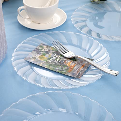 U-QE 100 Pieces Clear Plastic Plates - 9 Inch Clear Disposable Plates - Washable & Reusable - Premium Hard Clear Plates - Party Supplies for Birthdays, Celebrations, Travel, Wedding, Party and Events