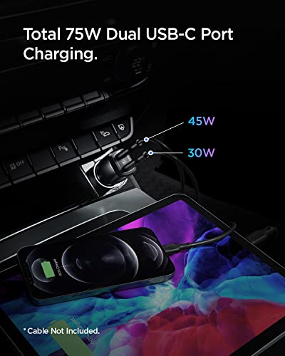 Spigen USB C Car Charger 75W Dual USB Super Fast Charge PD PPS 45W 30W Car Adapter for Galaxy S24 S23 Ultra Plus S22 S21 Note 20 Z Flip Fold 6 iPhone 15 Pro Max Plus Mini Pixel 8a MacBook Air M2 Pro