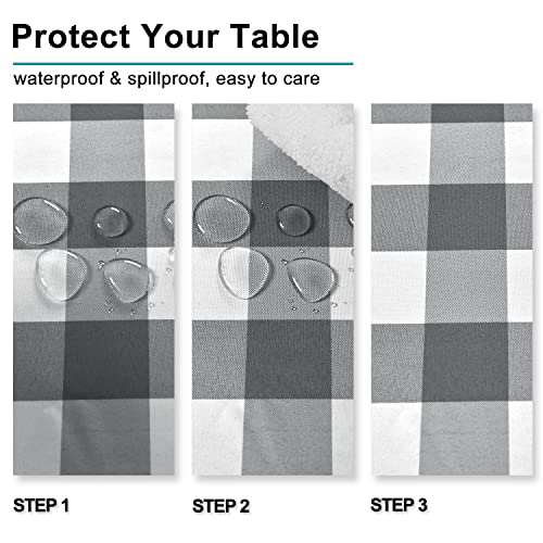 Hiasan Checkered Tablecloth Rectangle - Stain Resistant, Waterproof and Washable Table Cloth Gingham for Outdoor Picnic, Holiday Dinner, 60 x 102 Inch, Grey and White