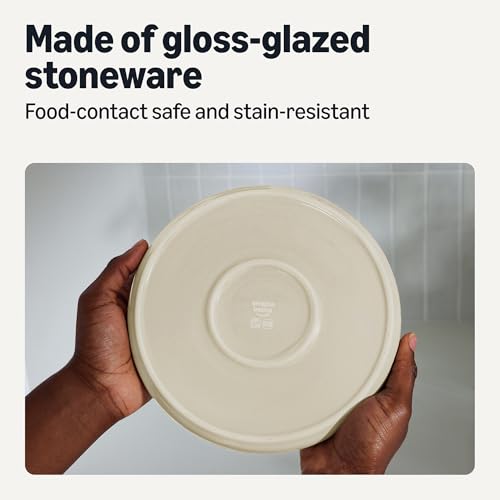 Amazon Amazon Basics Glazed Stoneware Dinnerware, Ceramic 12-Piece Set, 4 Full Place Settings, Dishwasher-Safe, Ivory