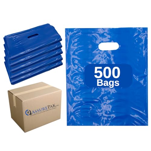 Amazon LDPE Die Cut Merchandies Bags - 12"x15" - 500 Bags - 1.5 mil - Blue - 1215DCBLUE - AssurePak